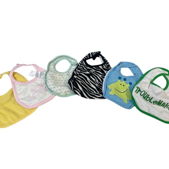 Lot of 6 Hook & Loop Closure Cotton Blend Terry Cloth Feeding Baby Bibs - Picture 1 of 3